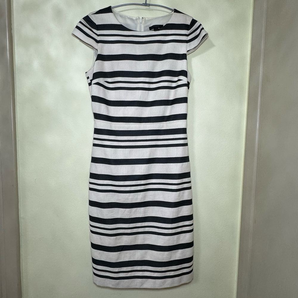 J Crew size 0 Black and Cream striped Sheath Dress Style F2248
